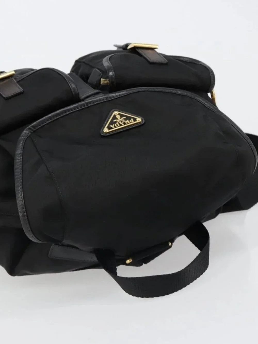 PRADA Backpack Nylon Black Gold Auth yk20532SAV